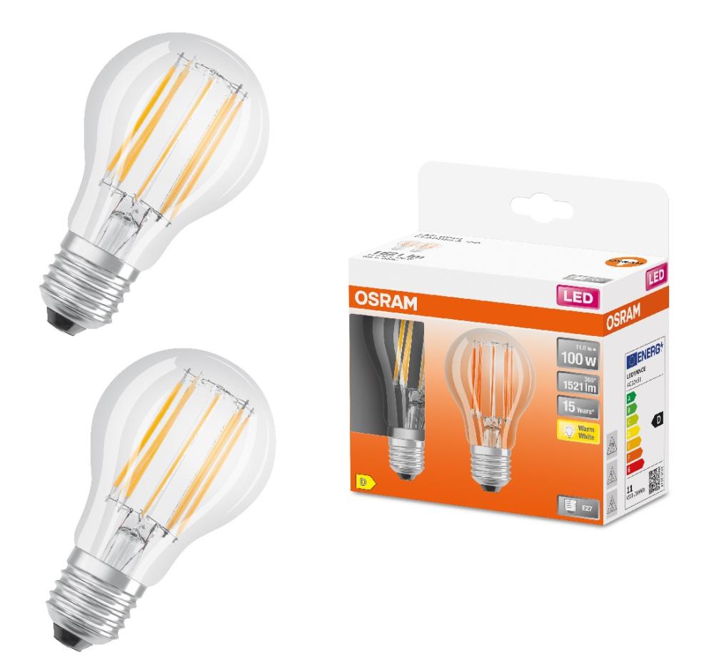 2er Pack OSRAM Helle LED E27 Filament Glühbirne klar 11W