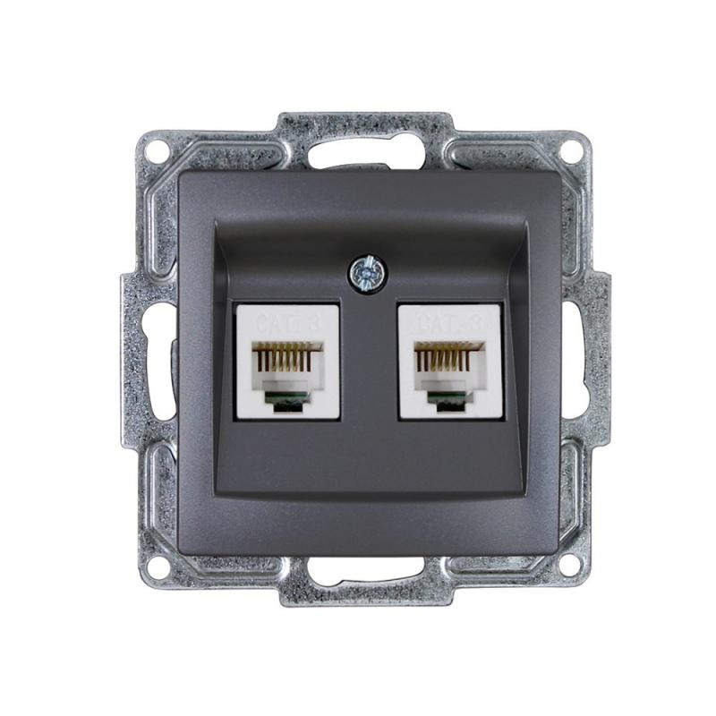 Günsan Visage Telefon Steckdose 2-fach CAT3  Dunkelsilber