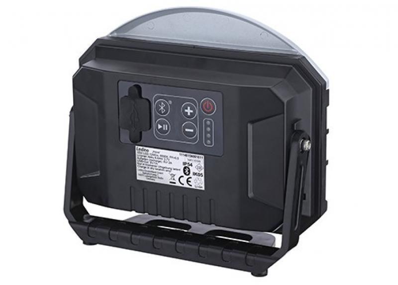 Aktion: Nur noch angezeigter Bestand verfügbar - Ledino Profi LED-Akkustrahler HORN 15W mit Music Bluetooth Baustrahler mit Powerbank