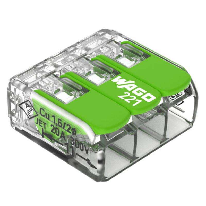 WAGO 221-423 Verbindungsklemme mit Hebeln 3-polig 0,14–4 mm² transparent