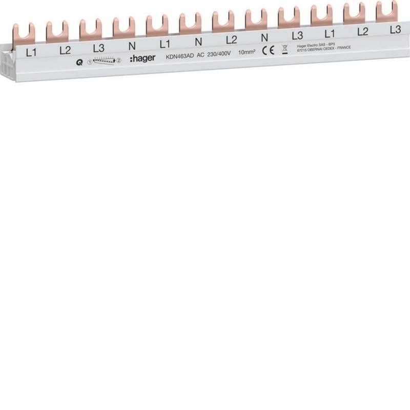 Hager Ph.Schiene 4P Gabel 10mm² 63A 12M AFDD