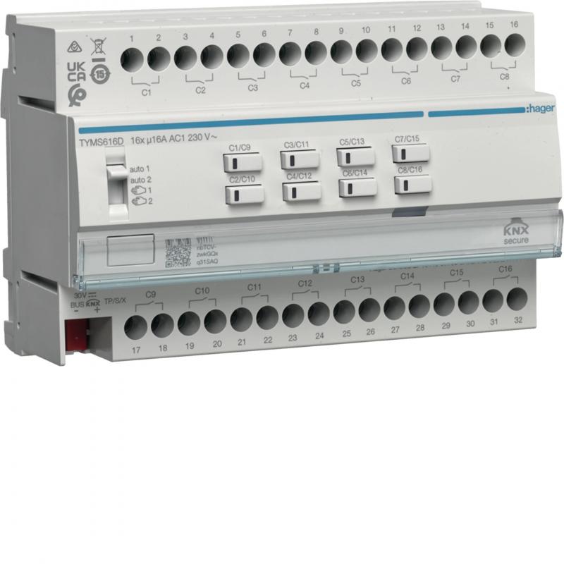 Hager KNX Secure Schalt-/Jalousieaktor 16/8fach, 16A, C-Last, für Jalousiesteuer
