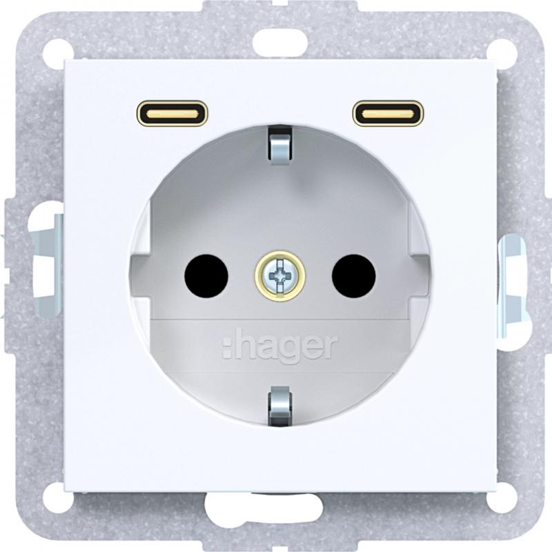Hager Stkd SCHUKO USB-C 2f 20W A.x/C.x lw gl