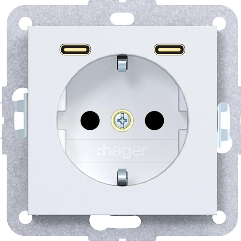 Hager Stkd SCHUKO USB-C 2f 20W A.x/C.x lw ma