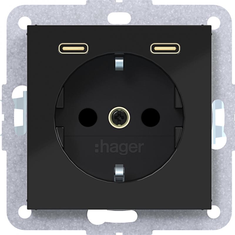 Hager Stkd SCHUKO USB-C 2f 20W A.x/C.x sch gl