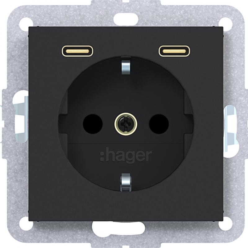 Hager Stkd SCHUKO USB-C 2f 20W A.x/C.x sch ma
