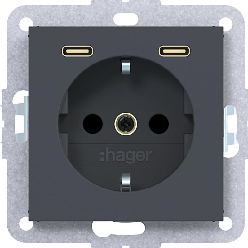 Hager Stkd SCHUKO USB-C 2f 20W A.x/C.x ant ma