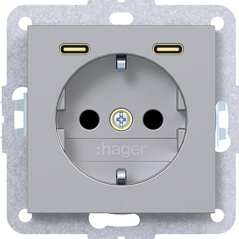 Hager Stkd SCHUKO USB-C 2f 20W A.x/C.x tit met