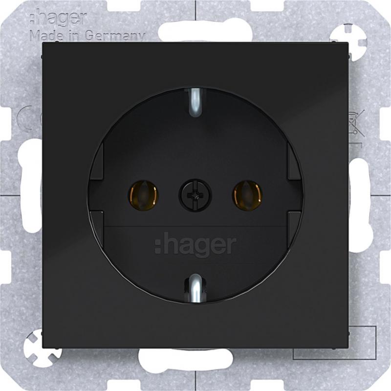 Hager Steckd. SCHUKO Steckkl. Ax/Cx schwarz gl