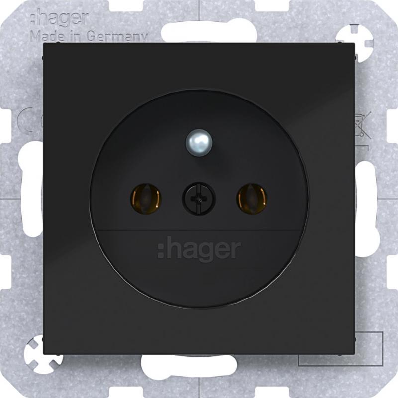 Hager Steckd. m. Schutzk.st. SK Ax/Cx sw gl