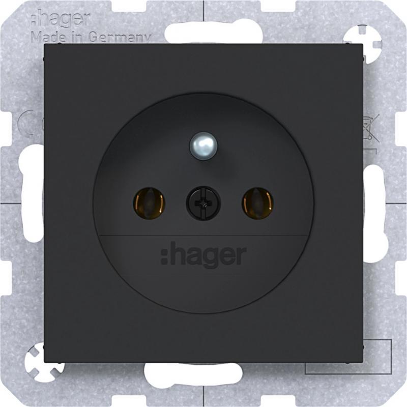 Hager Steckd. m. Schutzk.st. SK Ax/Cx sw matt