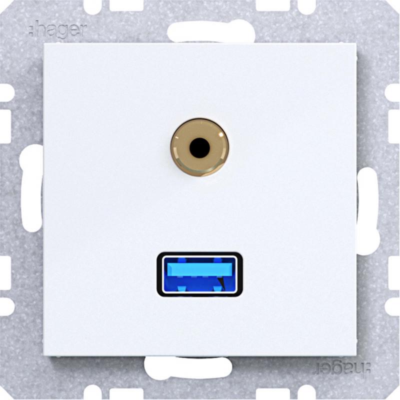 Hager USB/35mm Audio Steckd. Ax/Cx liweiß gl