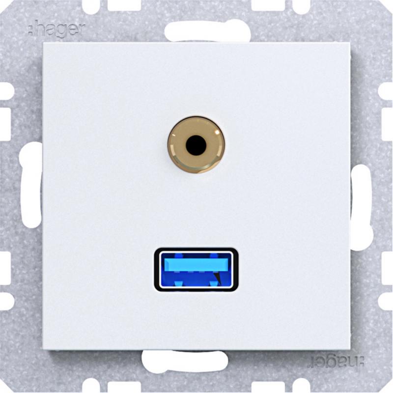 Hager USB/35mm Audio Steckd. Ax/Cx liweiß matt