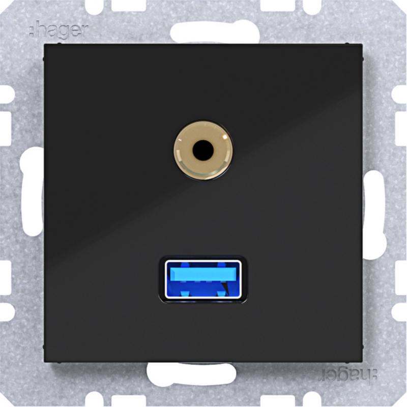 Hager USB/35mm Audio Steckd. Ax/Cx schwarz gl