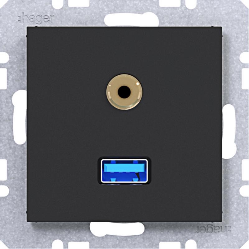 Hager USB/35mm Audio Steckd. Ax/Cx schwarz mt