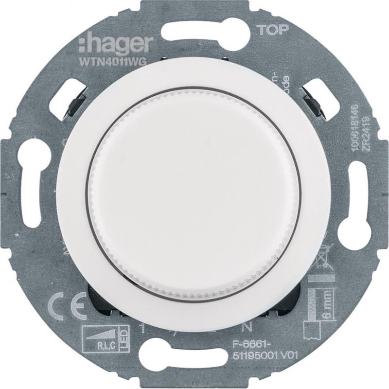Hager Universal-Drehdimmer mit Zentralstück (R, L, C, LED), Serie 1930/Glas, pw.