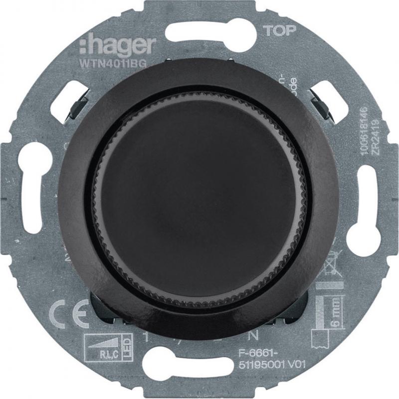 Hager Universal-Drehdimmer mit Zentralstück (R, L, C, LED), Serie 1930/Glas, sch