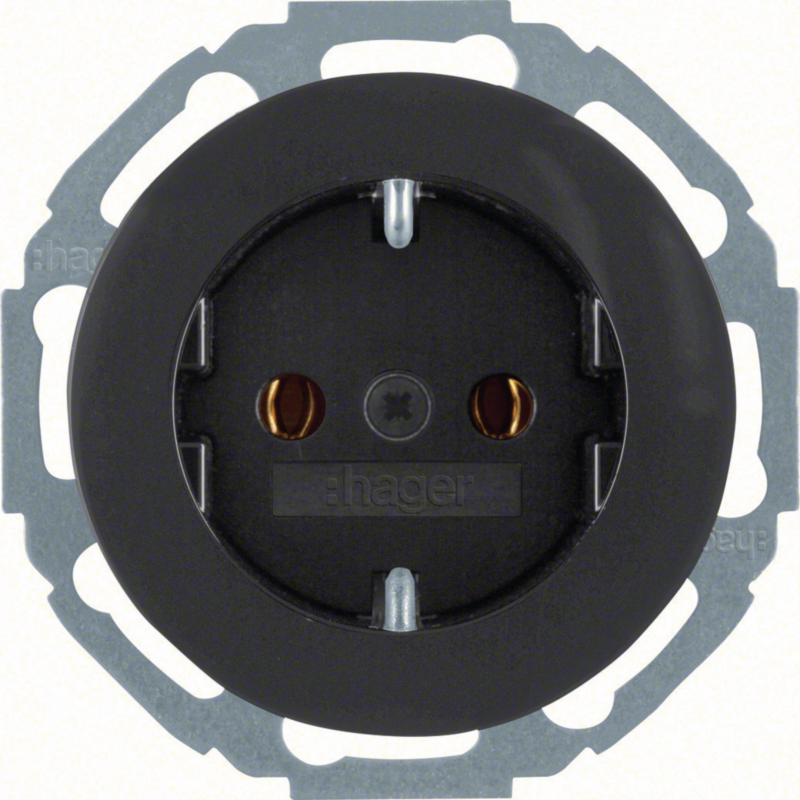 Hager Unterputz Steckdose SCHUKO 1-fach Serie R.Classic schwarz, glänzend