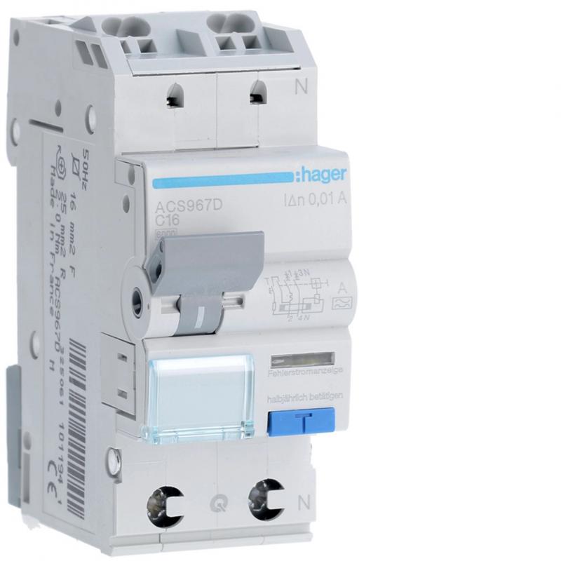 Hager FI-LS 1P+N 127V 6kA C-16A 10mA Typ A QC