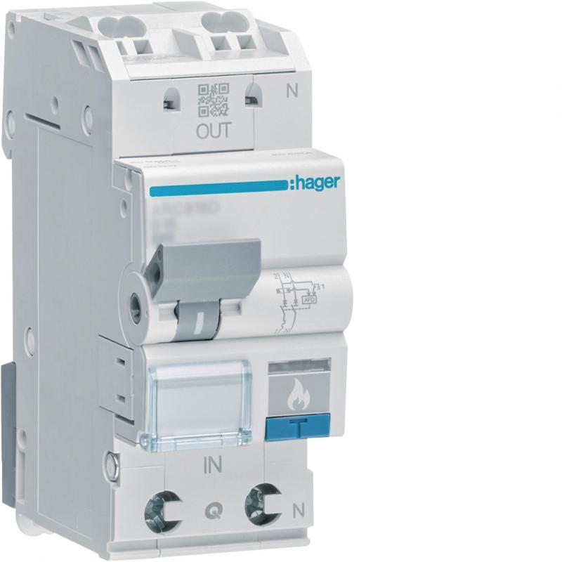 Hager Fehlerlichtbogen-Schutzeinrichtung AFDD mit LS-Schalter 1P+N 6kA B-10A 2M