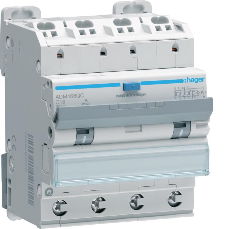 Hager Fehlerstrom-Leitungsschutzschalter 4-polig 6kA C-16A 30mA Typ A QC/QB