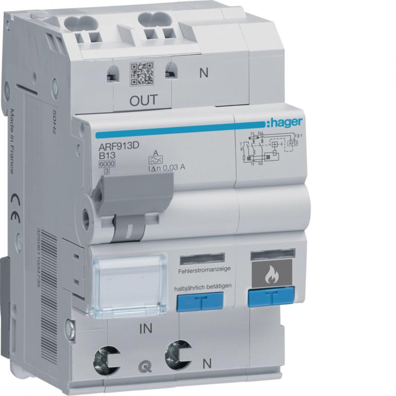 Hager AFDD mit FI-LS 1P+N 6kA B-13A 30mA A 3M