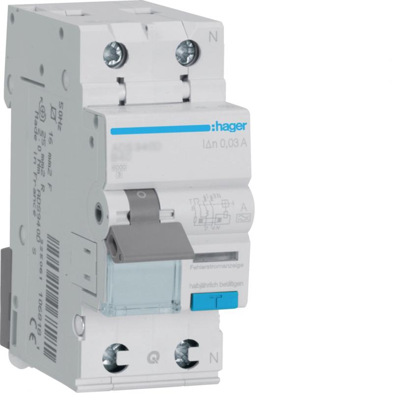 Hager FI-LS 1P+N 6kA C-32A 30mA Typ A QC