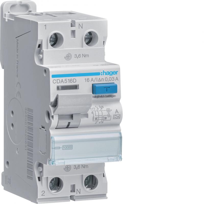 Hager FI-Schalter 2P 10kA 16A 30mA Typ A