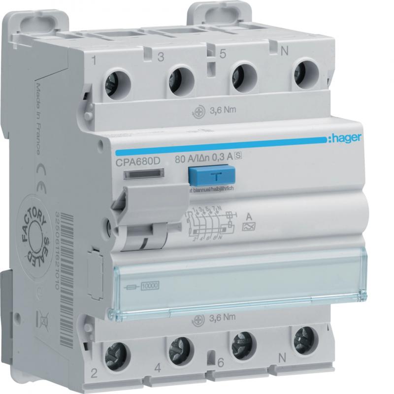 Hager FI-Schalter 4P 10kA 80A 300mA Typ S