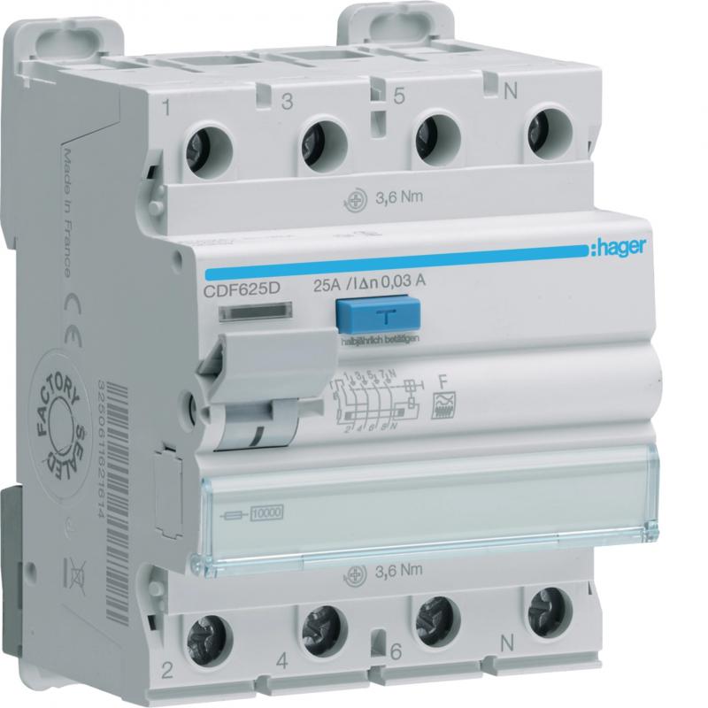 Hager FI-Schalter 4P 10kA 25A 30mA Typ F