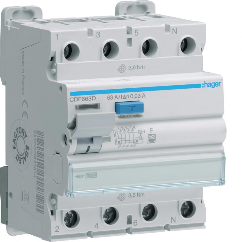 Hager FI-Schalter 4P 10kA 63A 30mA Typ F
