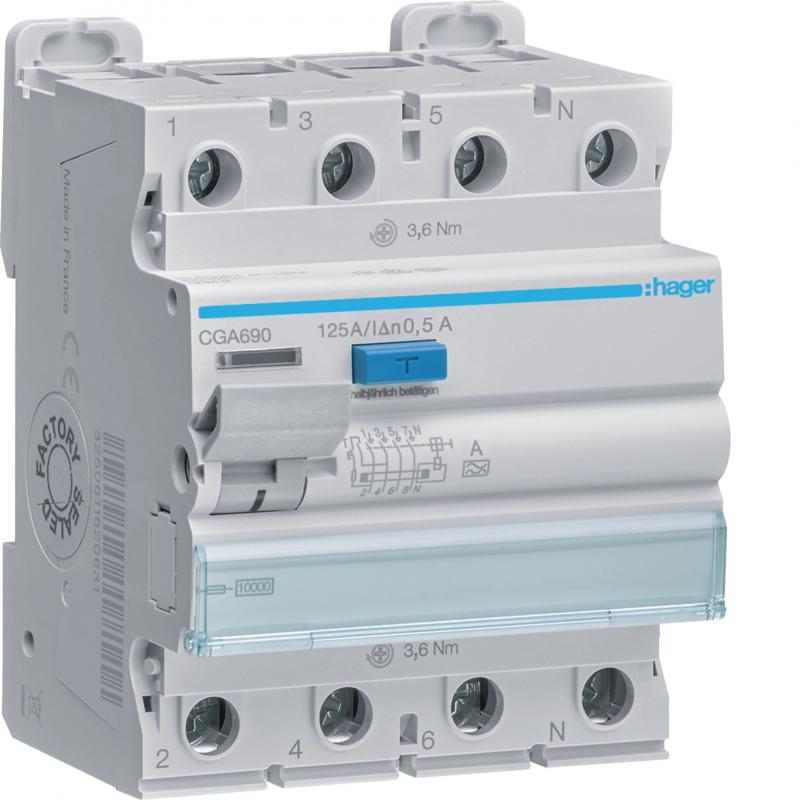 Hager FI-Schalter 4P 10kA 125A 500mA Typ A