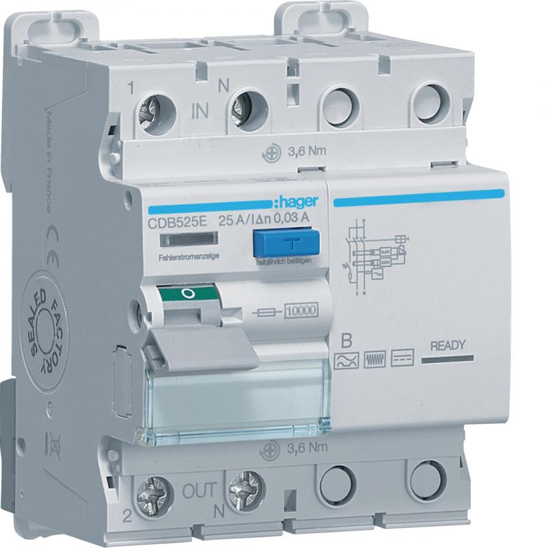 Hager FI-Schalter 1P+N 10kA 25A 30mA Typ B