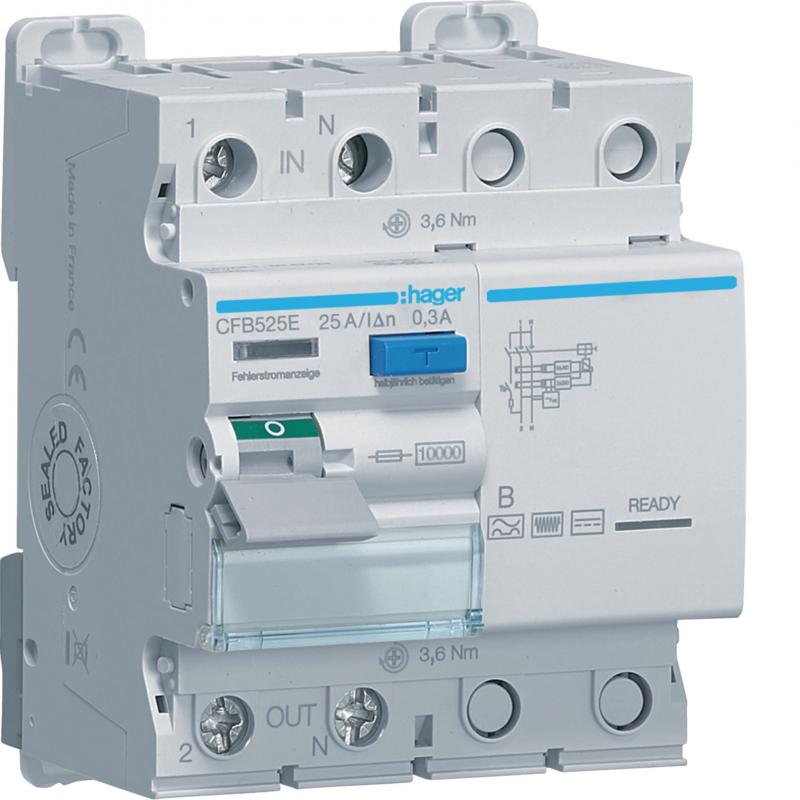 Hager FI-Schalter 1P+N 10kA 25A 300mA Typ B