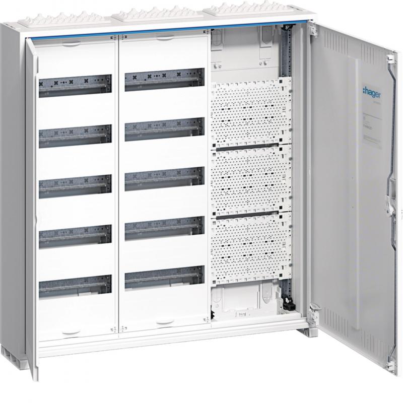 Hager Feldverteiler AP, IP31, SKII, 120 PLE + Mediafeld, geschlitze Tür, 800x800