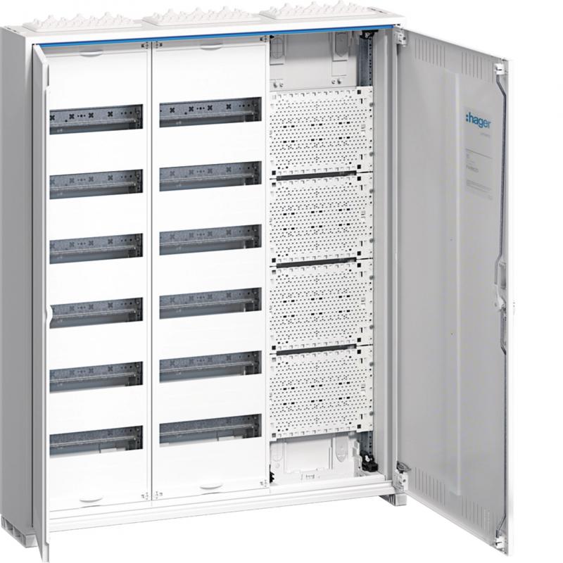 Hager Feldverteiler AP, IP31, SKII, 144PLE + Mediafeld, geschlitze Tür, 950x800x