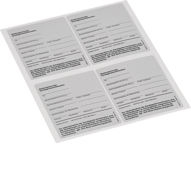 Hager Typenschild SK EN 61439,95x115 mm,DIN A4