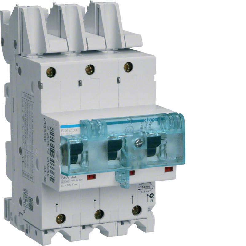 Hager SLS-Schalter 3-polig E-Charakteristik 100A für Sammelschiene QuickConnect