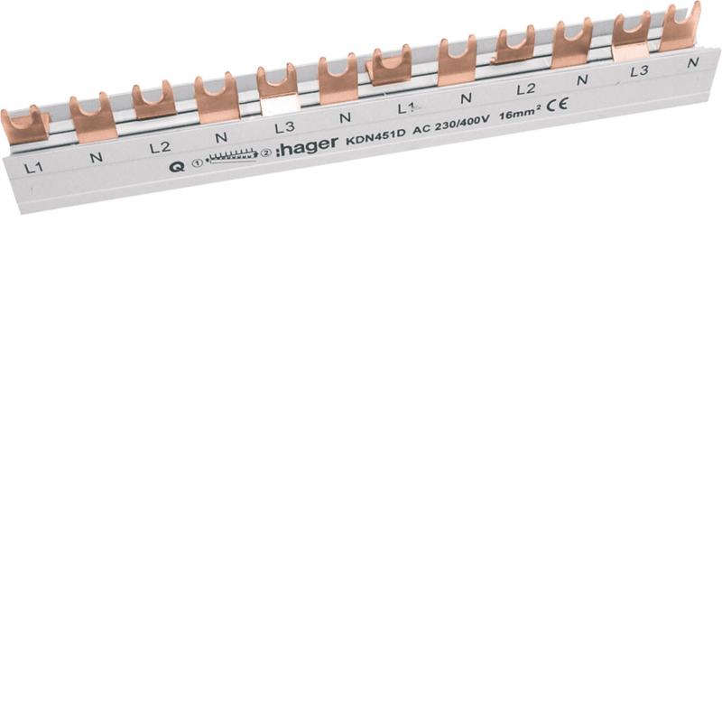 Hager Phasenschiene/Kammschiene, 3-polig+N, mit Gabelanschluss, 16mm², 80A, 12 M
