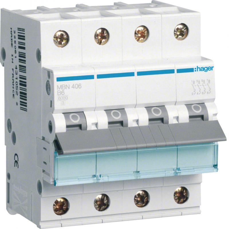 Hager LS-Schalter 4 polig 6kA B-6A 4M