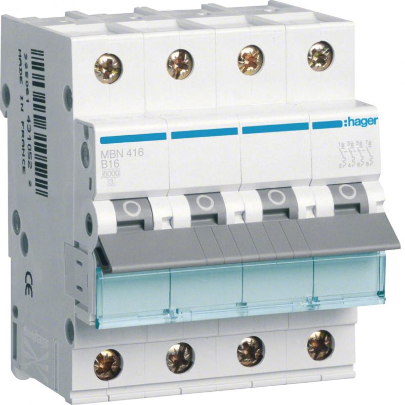 Hager LS-Schalter 4 polig 6kA B-16A 4M