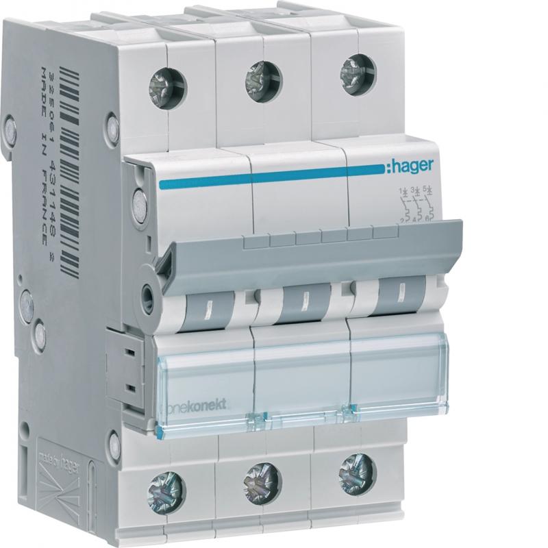 Hager LS-Schalter 3 polig 6kA C-6A 3M