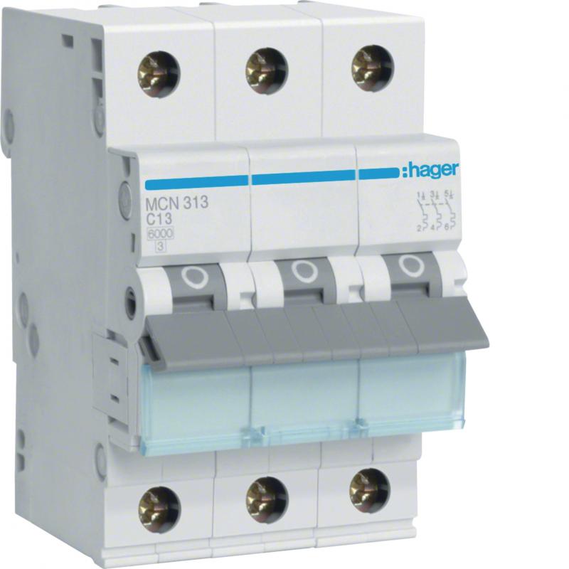 Hager LS-Schalter 3 polig 6kA C-13A 3M