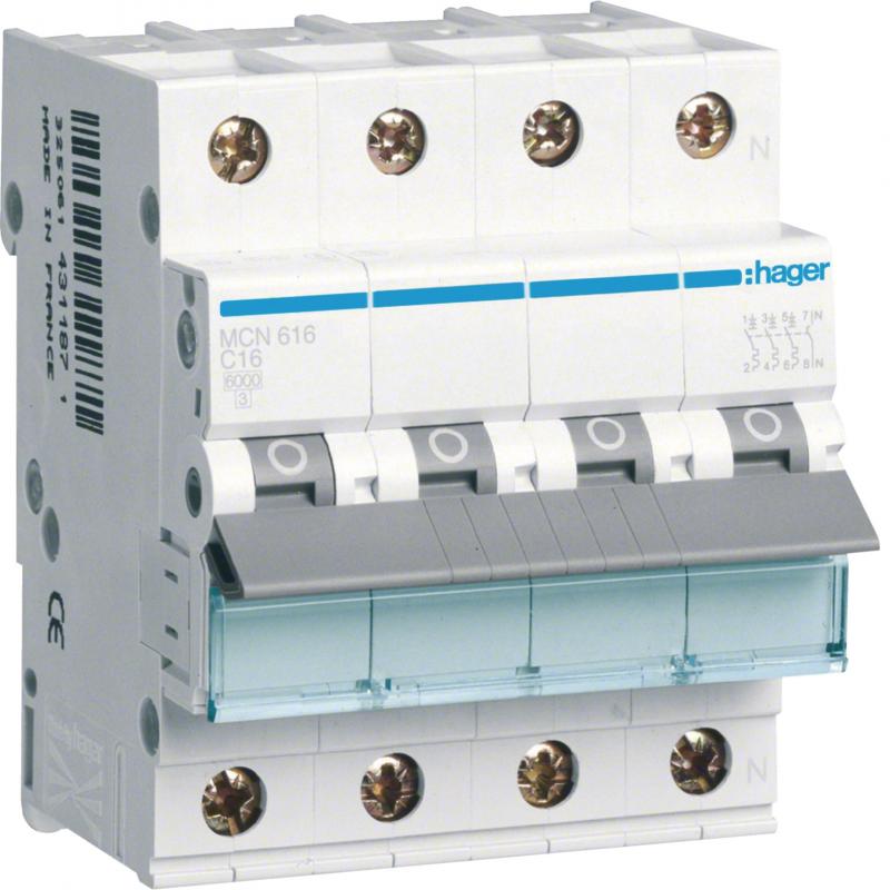 Hager LS-Schalter 3P+N 6kA C-16A 4M