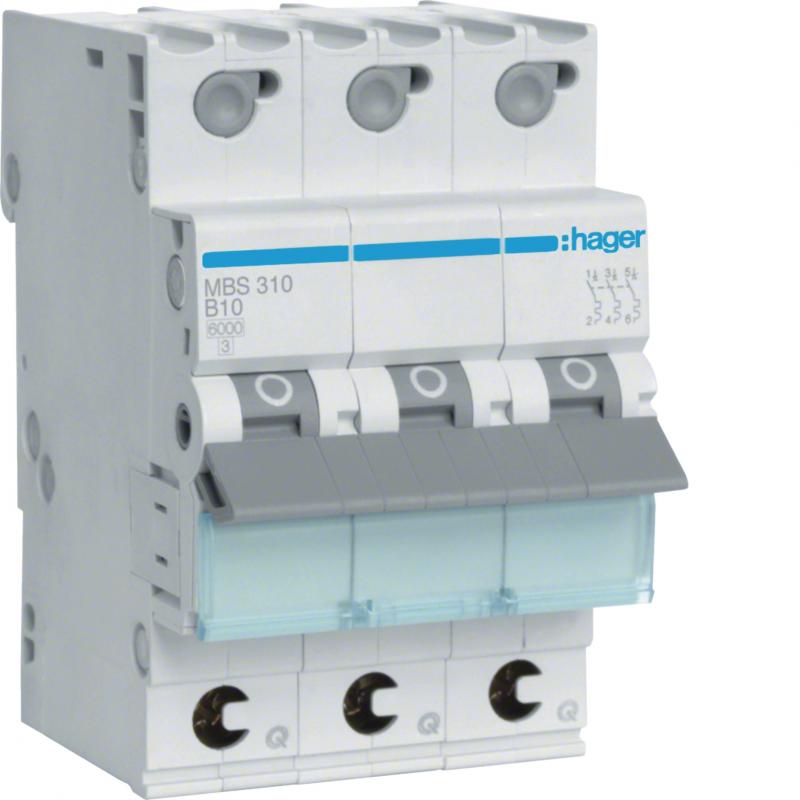 Hager LS-Schalter 3polig 6kA B-10A 3M QC