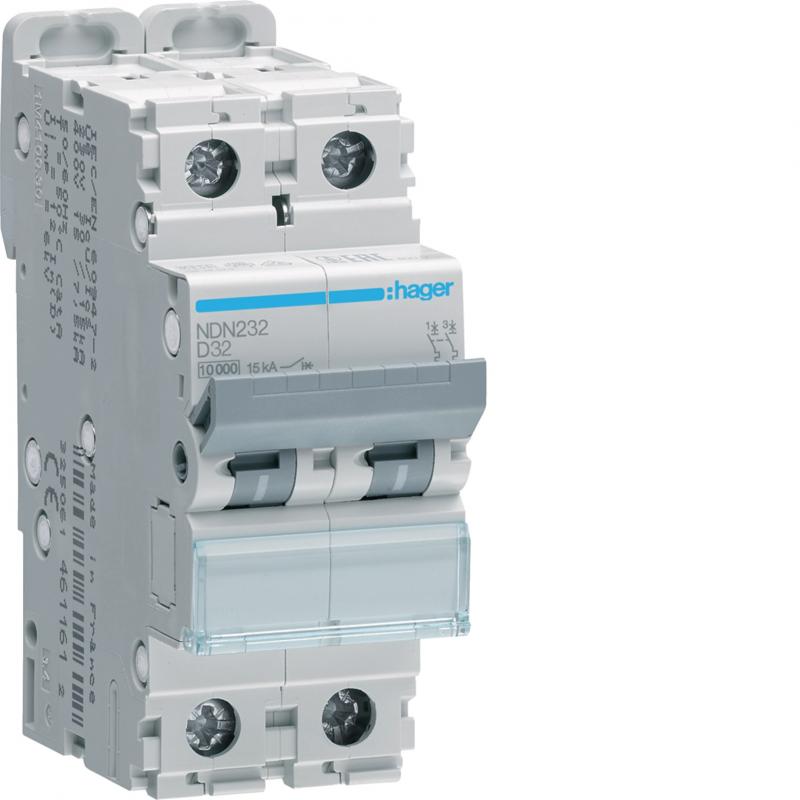 Hager LS-Schalter 2 polig 10kA/15kA D-32A 2M