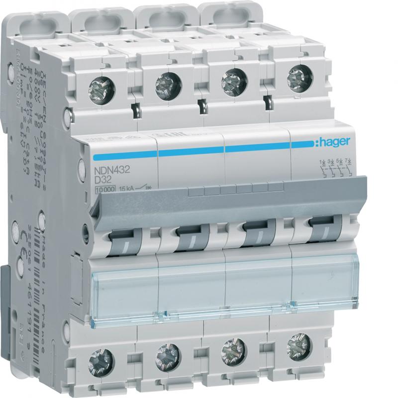 Hager LS-Schalter 4 polig 10kA/15kA D-32A 4M