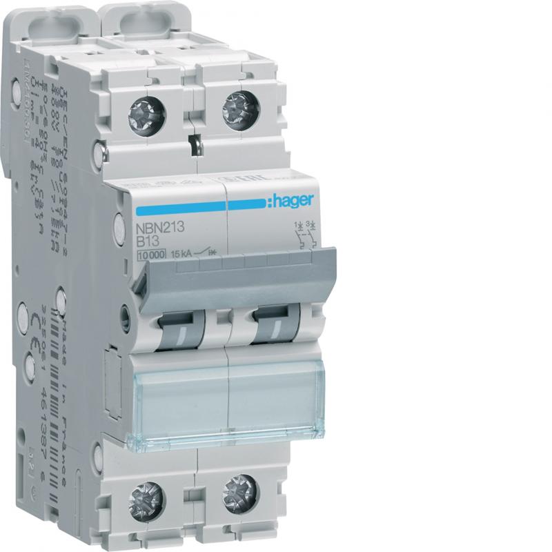 Hager LS-Schalter 2 polig 10kA/15kA B-13A 2M