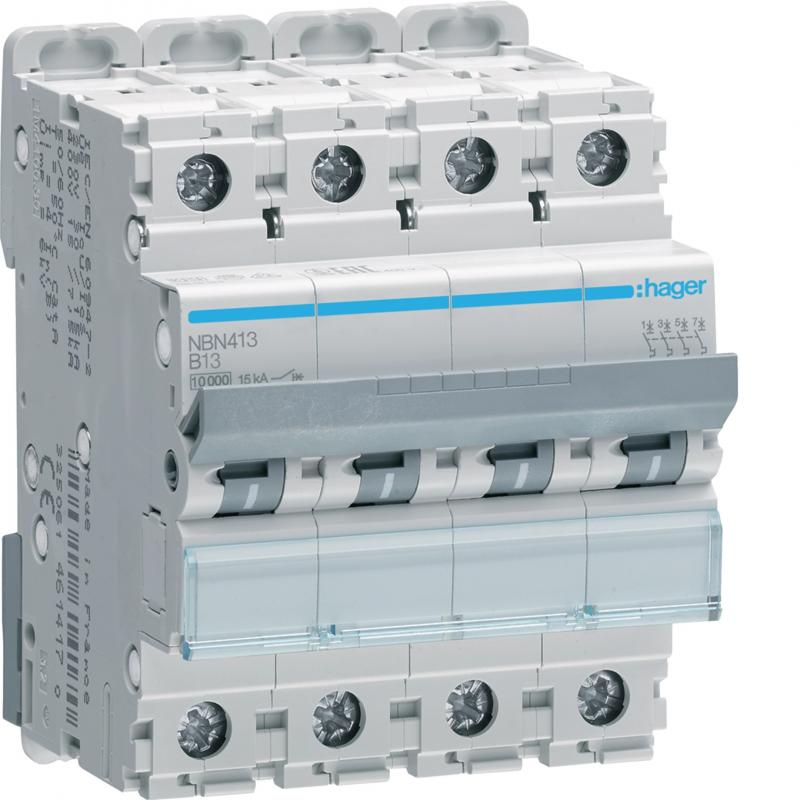 Hager LS-Schalter 4 polig 10kA/15kA B-13A 4M