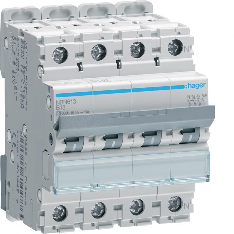 Hager LS-Schalter 3P+N 10kA/15kA B-13A 4M
